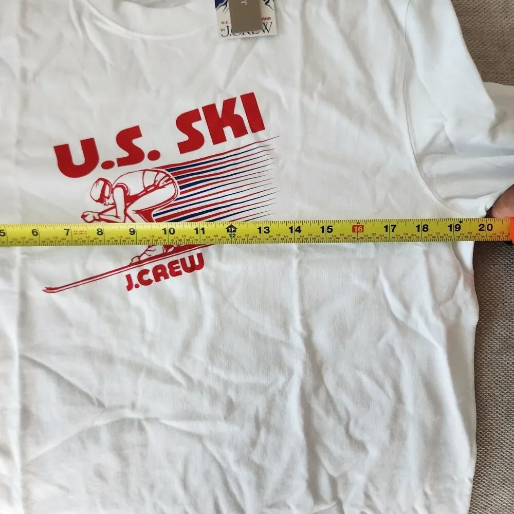 NWT J Crew Men's Small White U.S Ski Long Sleeve Graphic Tee Premium Weight